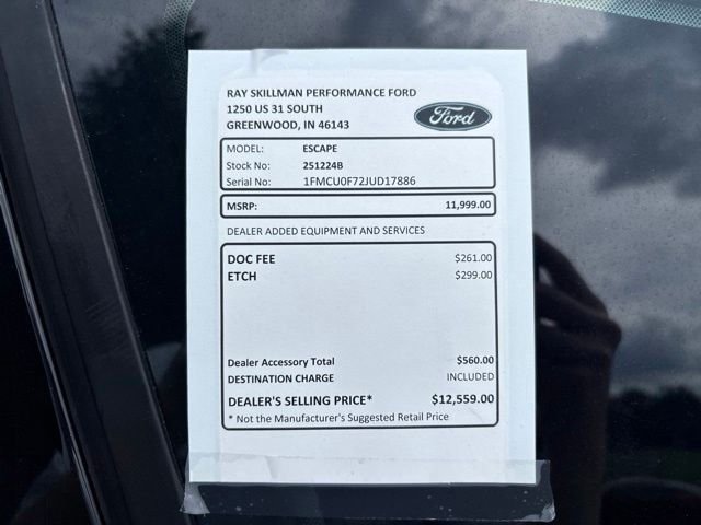 Used 2018 Ford Escape S with VIN 1FMCU0F72JUD17886 for sale in Greenwood, IN