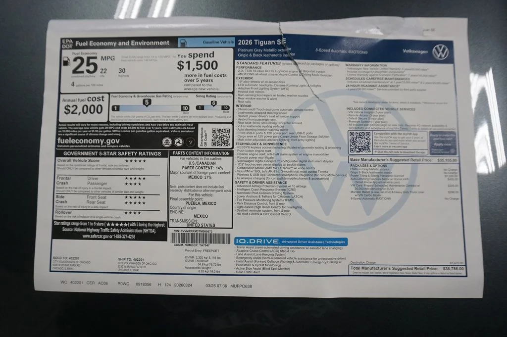 New 2026 Platinum Gray Volkswagen 2.0T SE image 33