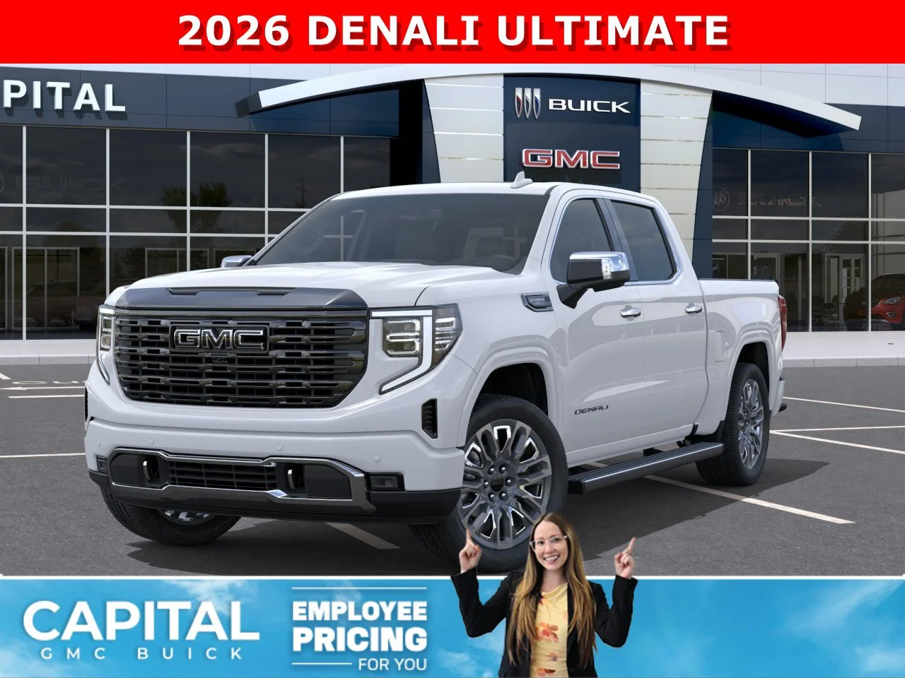 New 2026 GLACIER WHITE TRICOAT GMC Denali Ultimate image 1