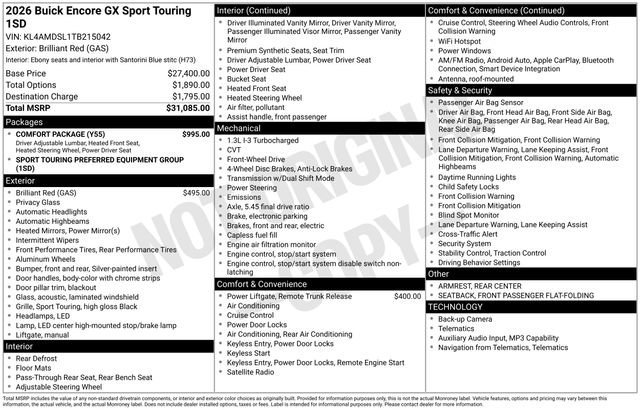 New 2026 Brilliant Red Buick Sport Touring image 21