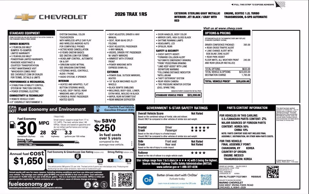 New 2026 Sterling Gray Metallic Chevrolet 1RS image 2