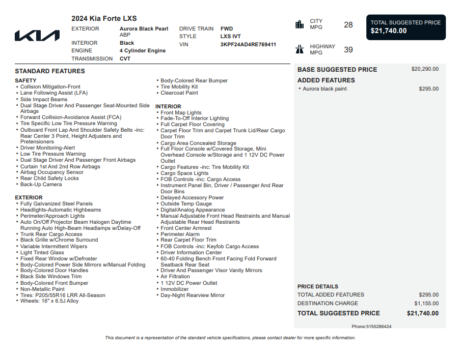 Used 2024 Black Kia LXS image 3