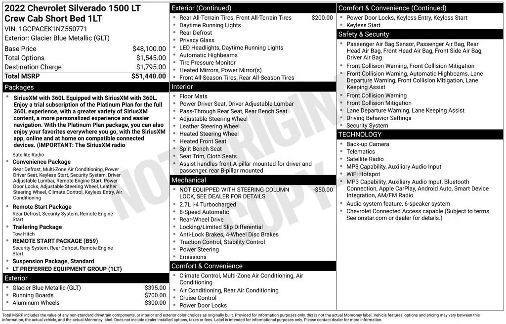 Used 2022 GLACIER BLUE METALLIC Chevrolet LT image 34