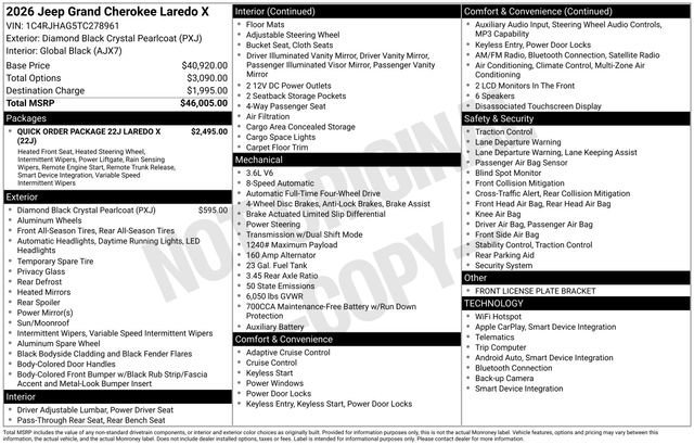 New 2026 Diamond Black Crystal Pearlcoat Jeep Laredo X image 31