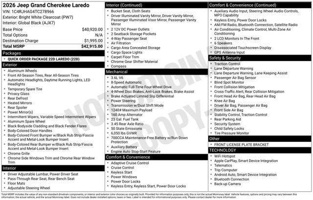 New 2026 Bright White Clear-Coat Exterior Paint Jeep Laredo image 20