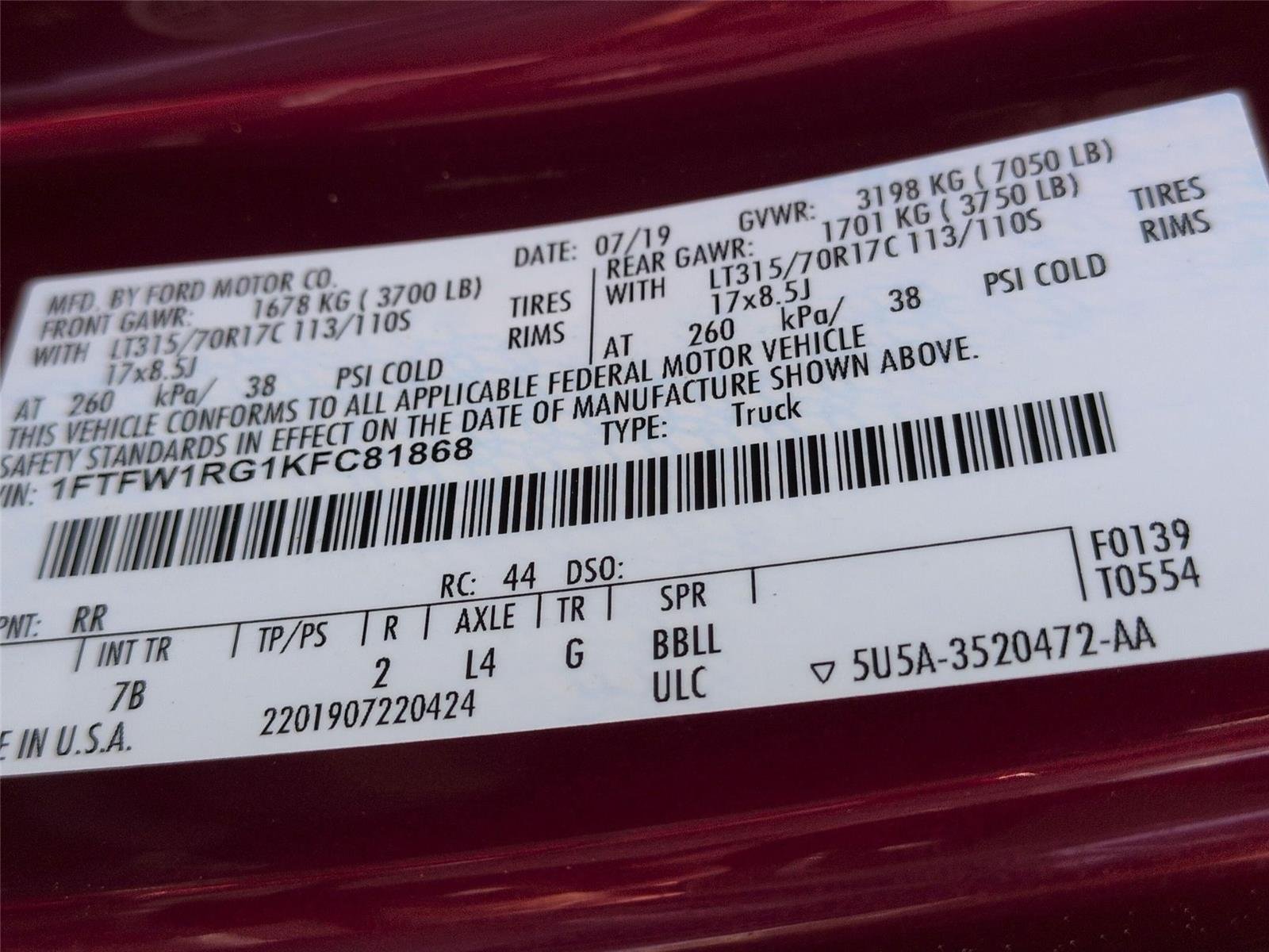 Used 2019 Ruby Red Metallic Tinted Clearcoat Ford Raptor image 38
