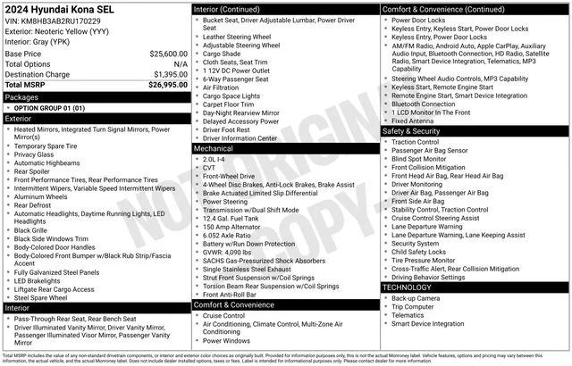 Used 2024 Yellow Hyundai SEL image 38