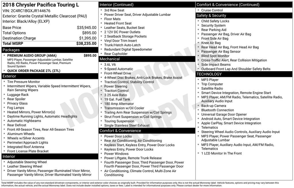 Used 2018 Gray Chrysler Touring L image 9