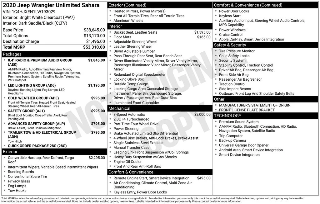 Used 2020 White Jeep Unlimited Sahara image 2