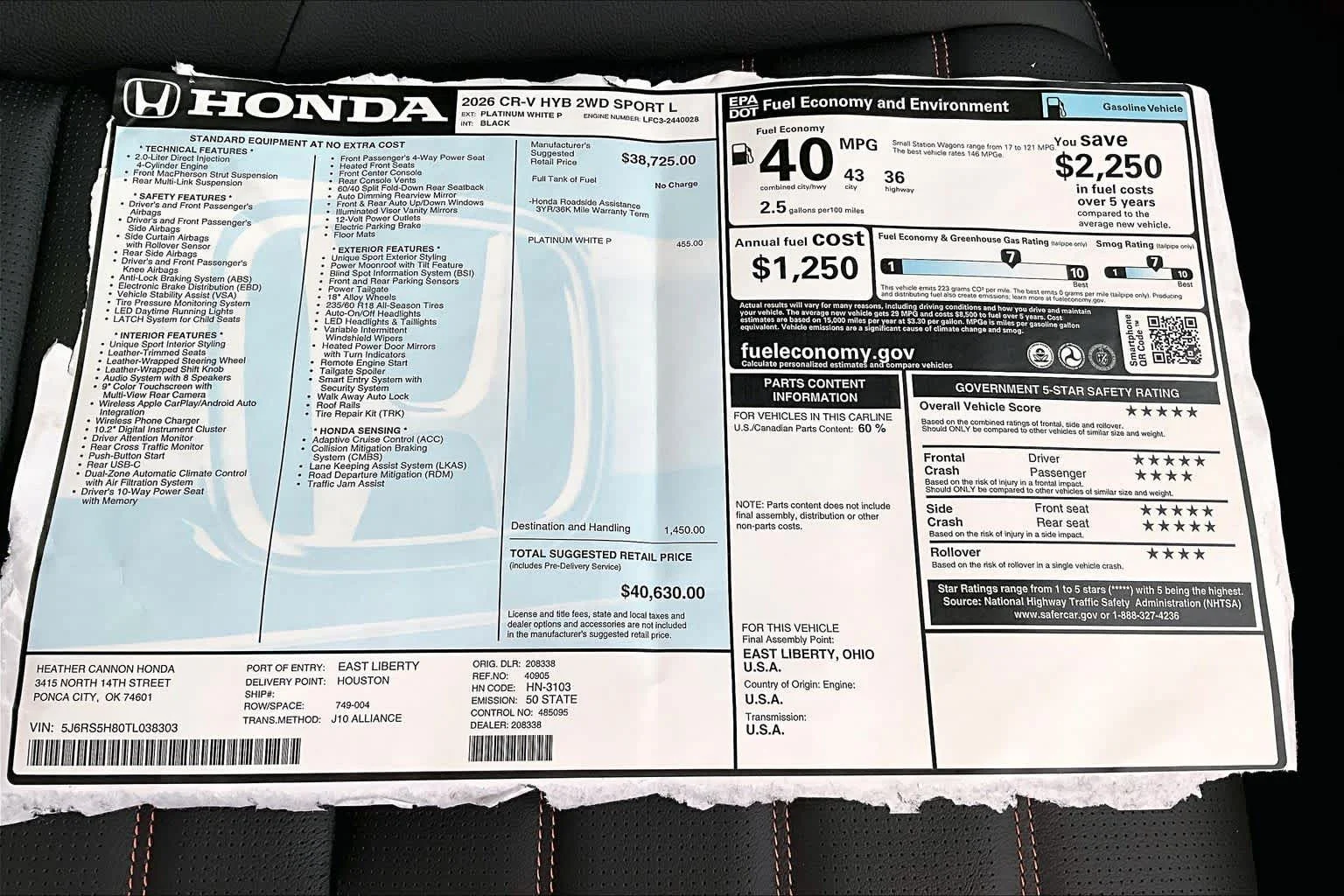 New 2026 Platinum White Pearl Honda Sport-L image 19