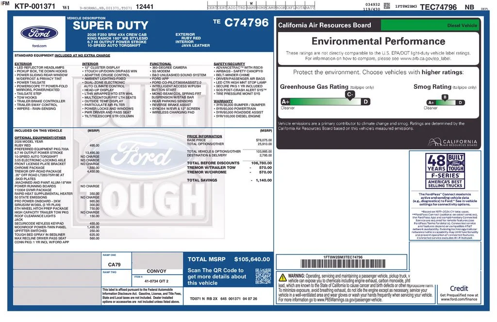 New 2026 Ruby Red Metallic Tinted Clearcoat Ford F-250® King Ranch® image 4