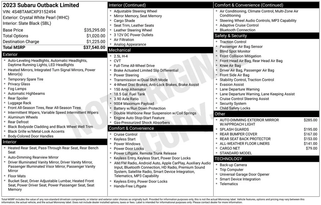 Used 2023 White Subaru Limited image 6