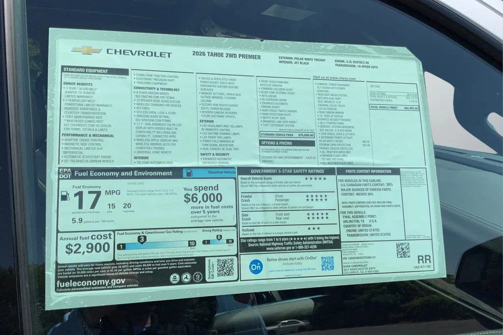 New 2026 Chevrolet Tahoe Premier 4D Sport Utility