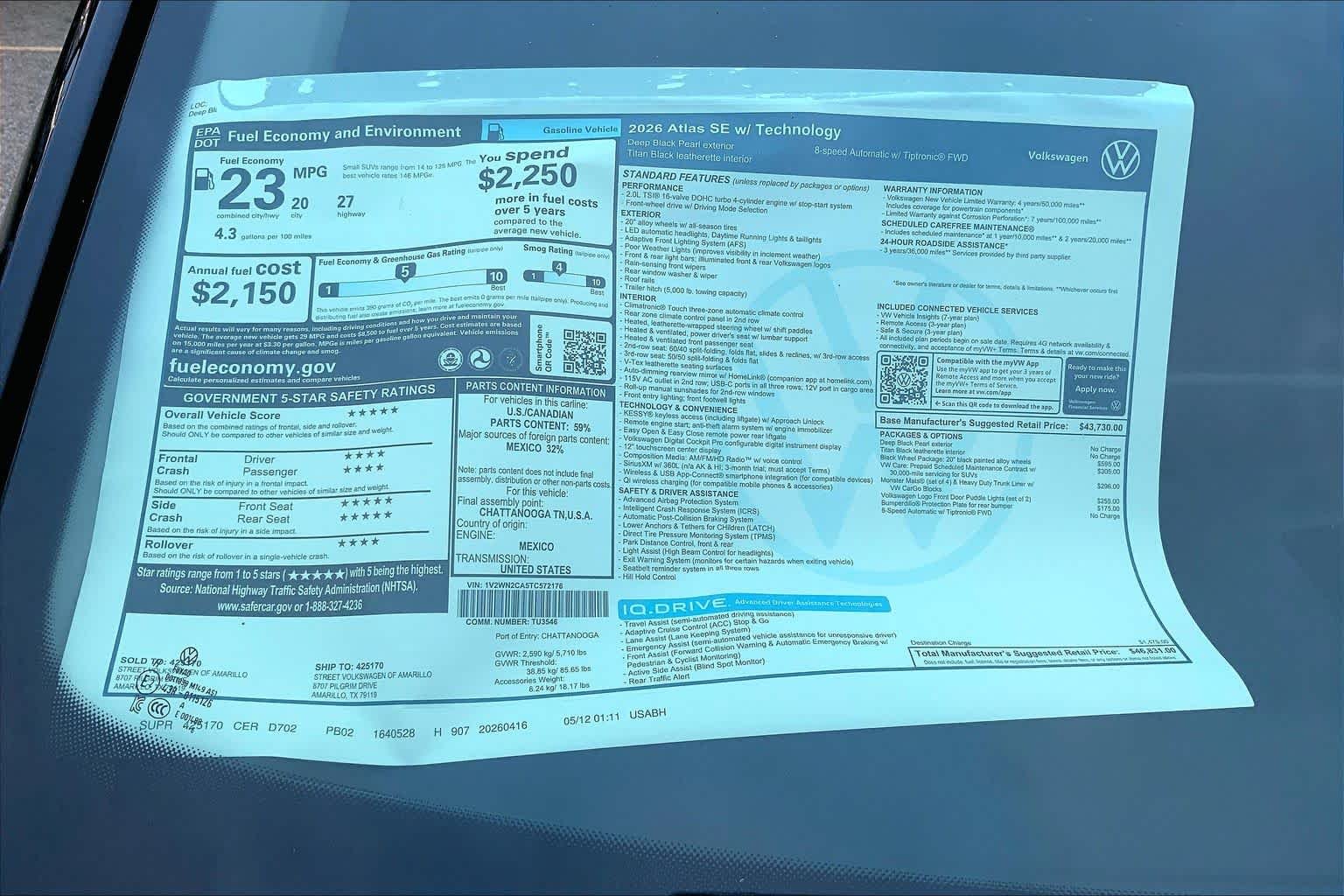 New 2026 Deep Black Pearl Volkswagen 2.0T SE w/Technology image 22