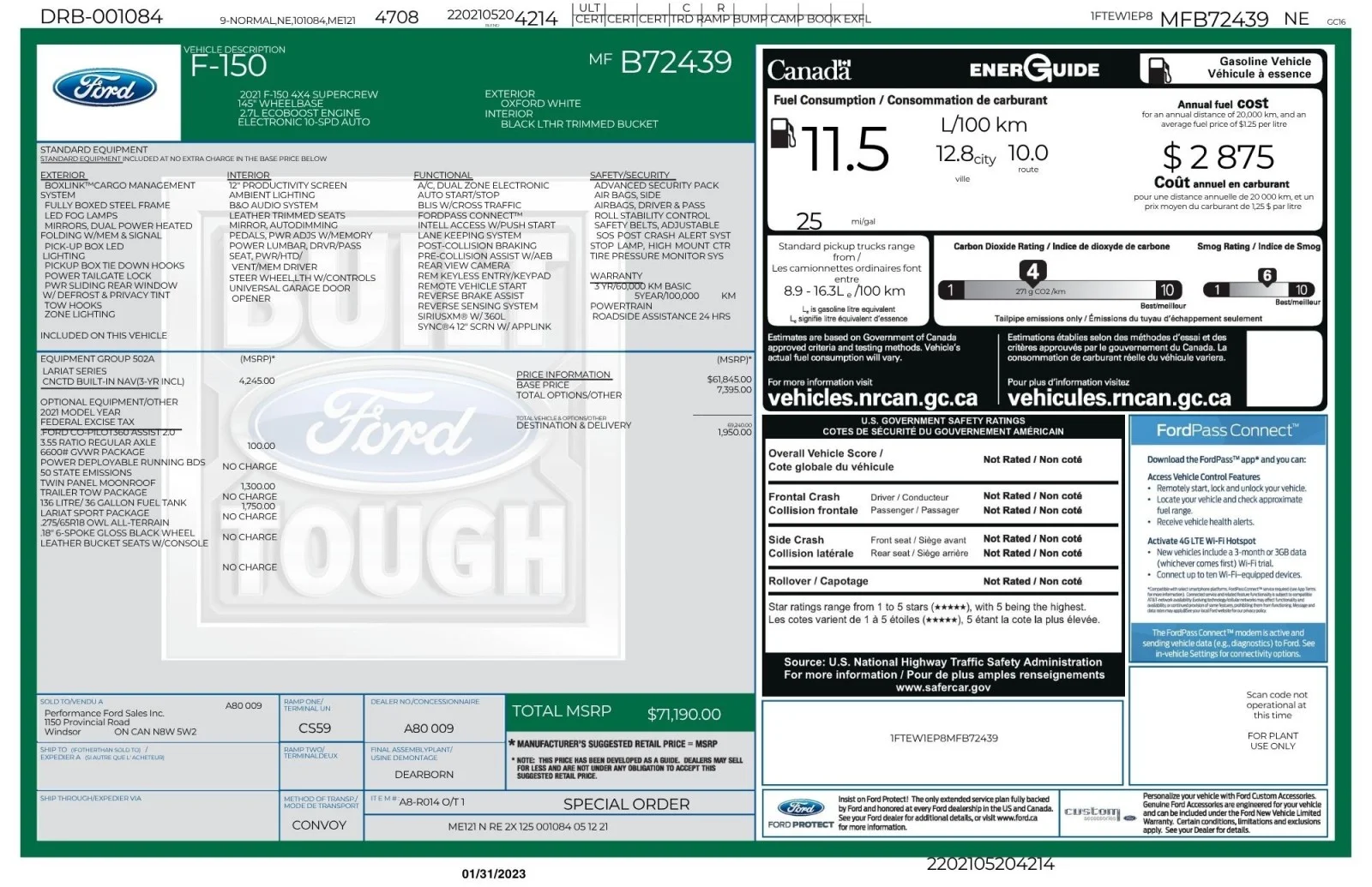 Used 2021 Oxford White Ford LARIAT 4X4 SUPERCREW image 2