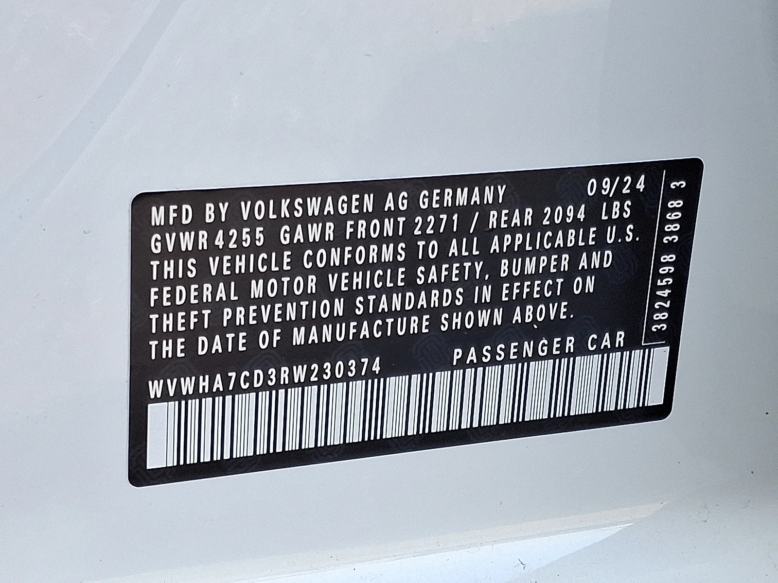 Used 2024 Opal White Pearl/Black Roof - 0PA1 Volkswagen 380 S image 10