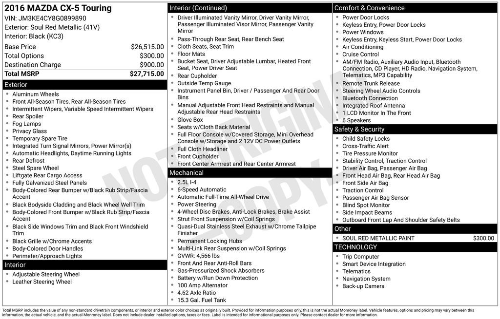 Used 2016 Red Mazda Touring image 7