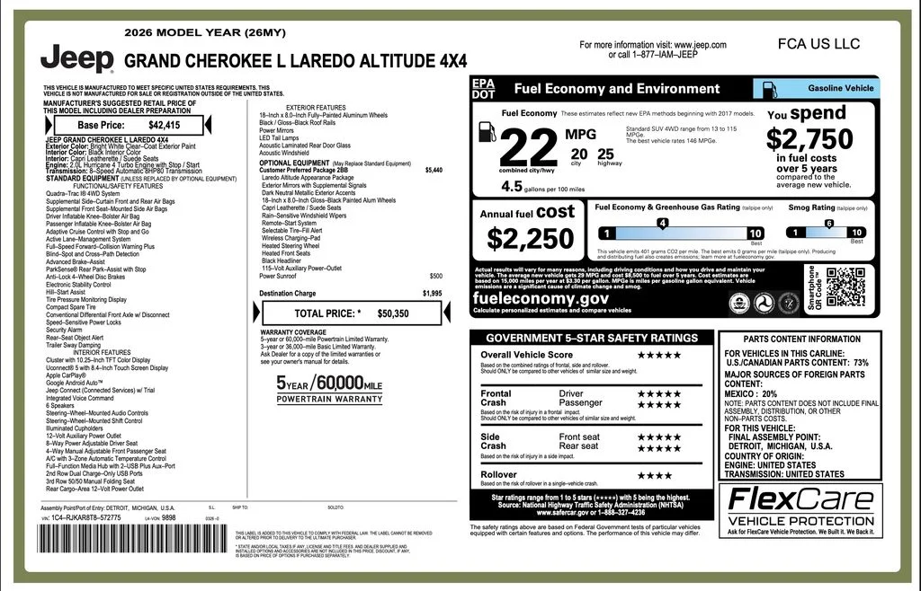 New 2026 Bright White Clear-Coat Exterior Paint Jeep Laredo image 2