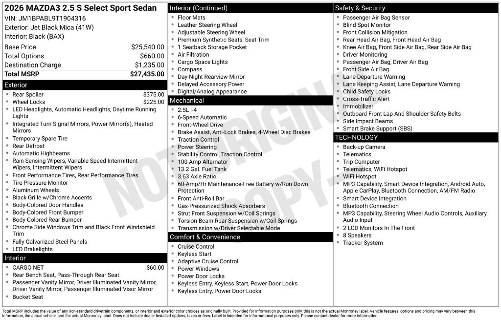 New 2026 Jet Black Mazda 2.5 S Select Sport image 2