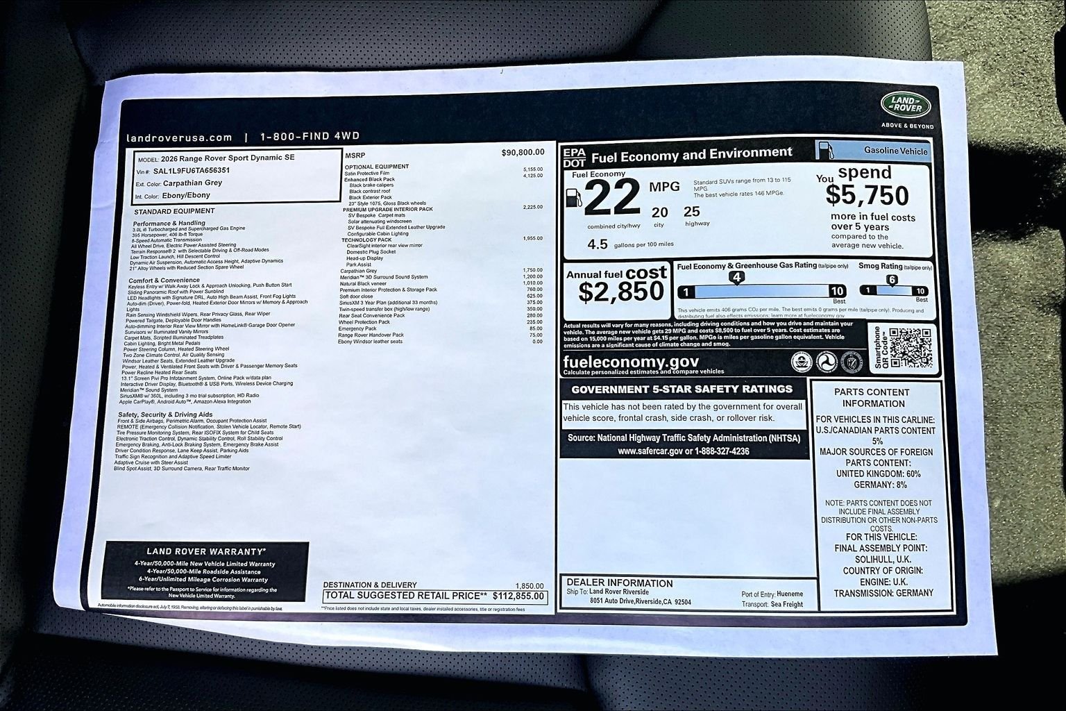 New 2026 Carpathian Grey Land Rover Dynamic SE image 14