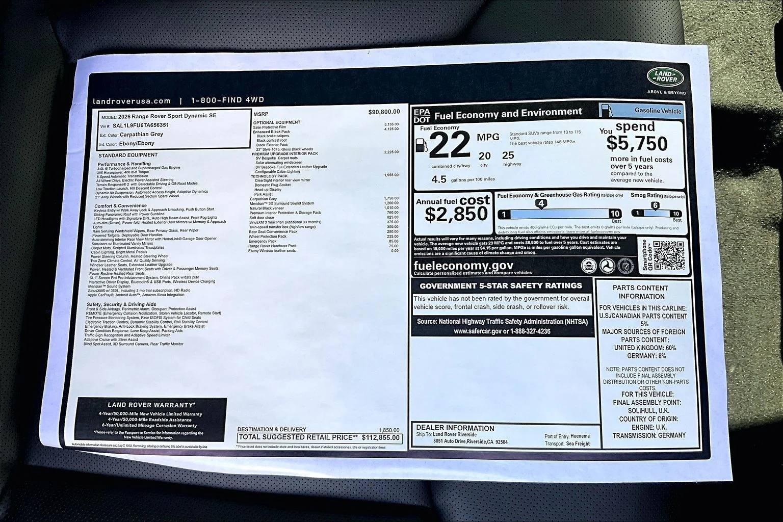 New 2026 Carpathian Grey Land Rover Dynamic SE image 14