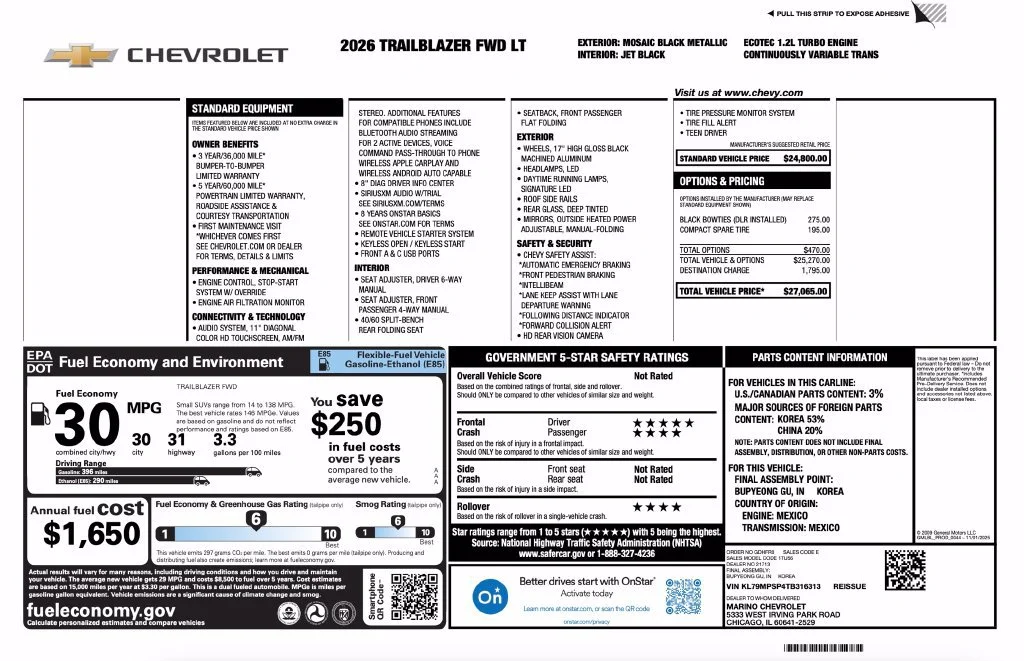 New 2026 Mosaic Black Metallic Chevrolet LT image 2
