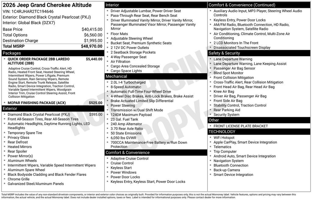 New 2026 Diamond Black Crystal Pearl-Coat Exterior Paint Jeep Altitude image 22