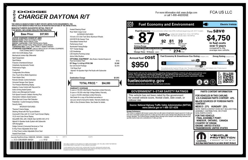 Used 2025 Dodge Charger Daytona R/T with VIN 2C3CDBCK6SR564324 for sale in Phoenix, AZ