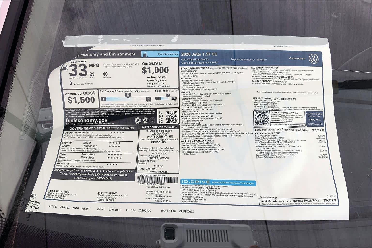 New 2026 Opal White Pearl Volkswagen SE image 20