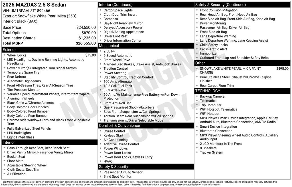 New 2026 Snowflake White Pearl Mazda 2.5 S image 3