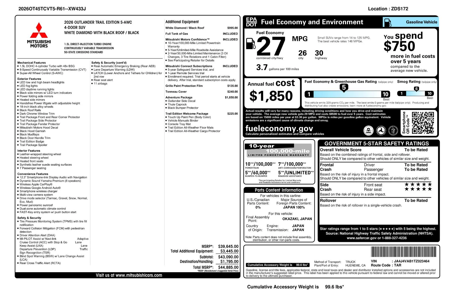 New 2026 White Diamond/Black Roof Mitsubishi Trail Edition image 11