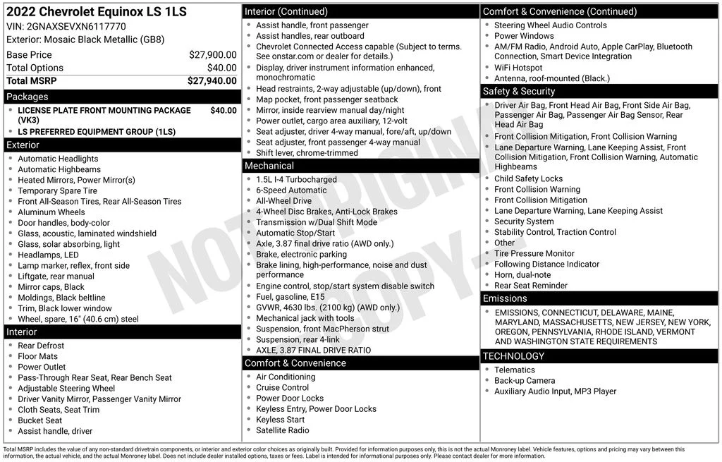 Used 2022 Black Chevrolet LS image 17