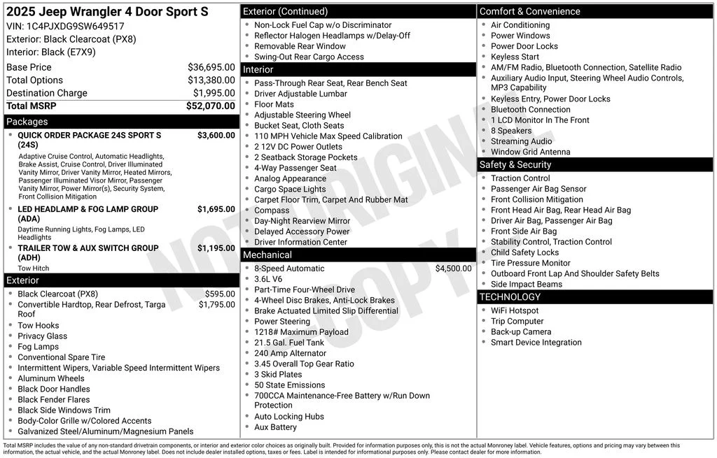 New 2025 Black Clearcoat Jeep Sport S image 6