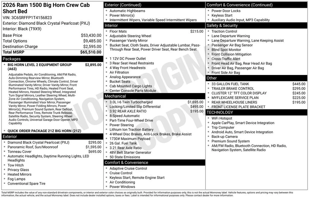 New 2026 Diamond Black Crystal Pearl-Coat Exterior Paint RAM Big Horn/Lone Star image 12