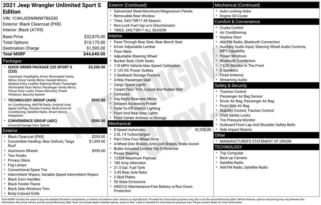 Used 2021 Black Jeep Unlimited Sport S image 16