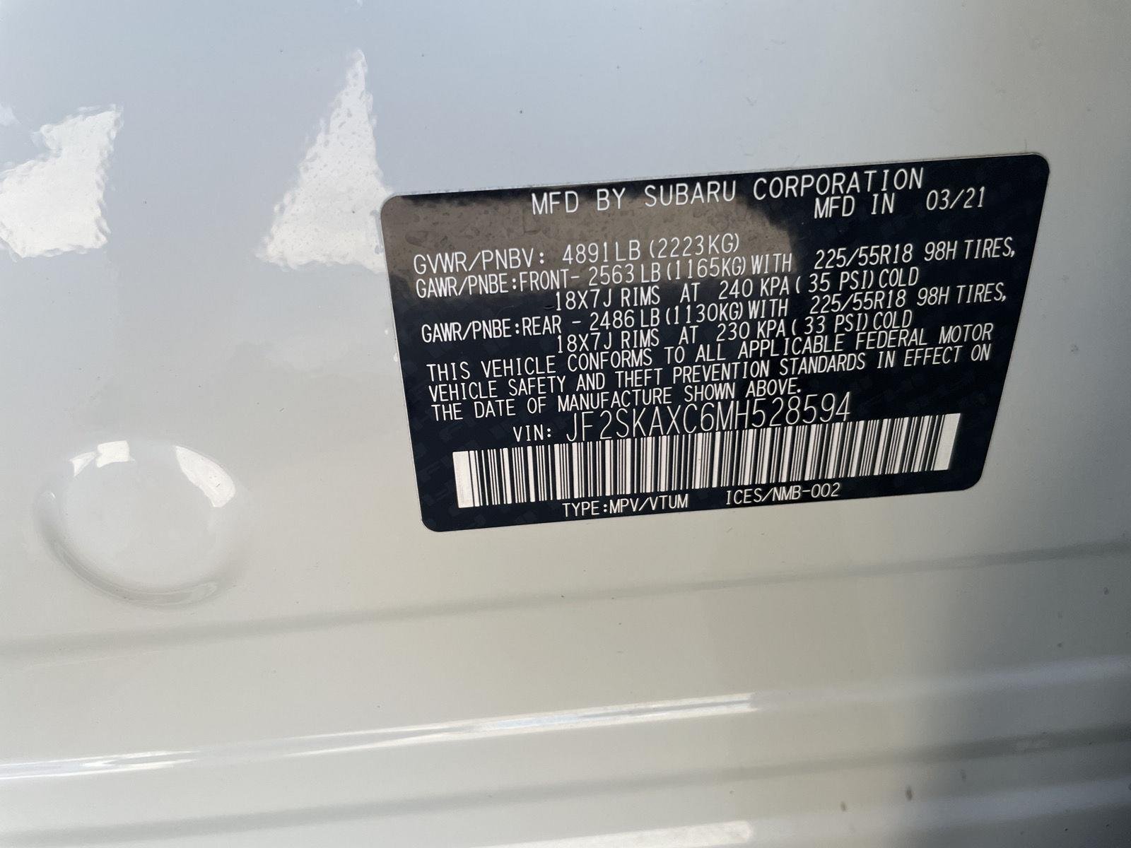 Used 2021 Crystal White Pearl Subaru Touring image 31