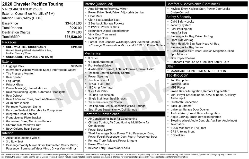 Used 2020 Blue Chrysler Touring image 6