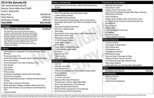 Used 2014 Kia Sorento EX with VIN 5XYKU4A70EG432458 for sale in Newport News, VA