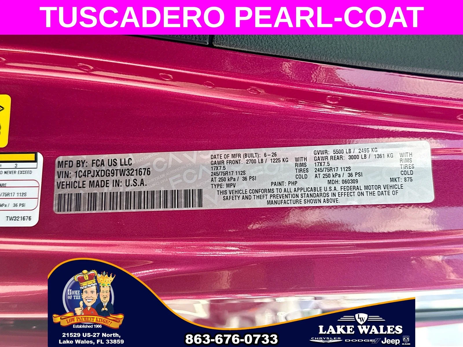 New 2026 Tuscadero Pearl-Coat Exterior Paint Jeep Sport S image 28
