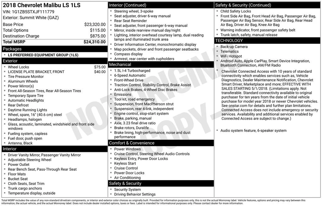 Certified Used 2018 White Chevrolet LS image 2