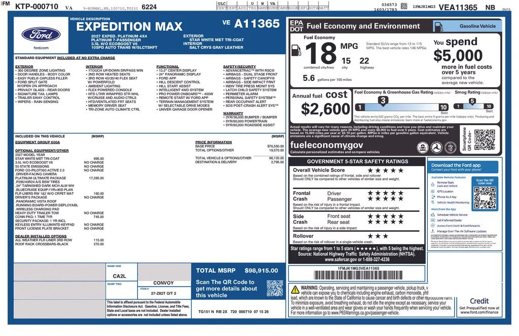 New 2027 Star White Metallic Tri-Coat Ford Platinum image 7