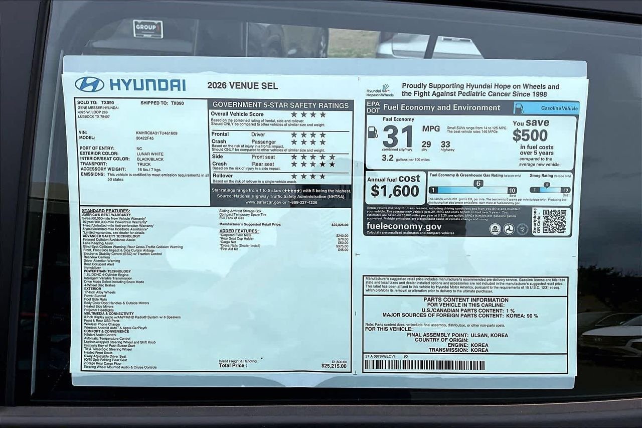 New 2026 Lunar White Hyundai SEL image 22