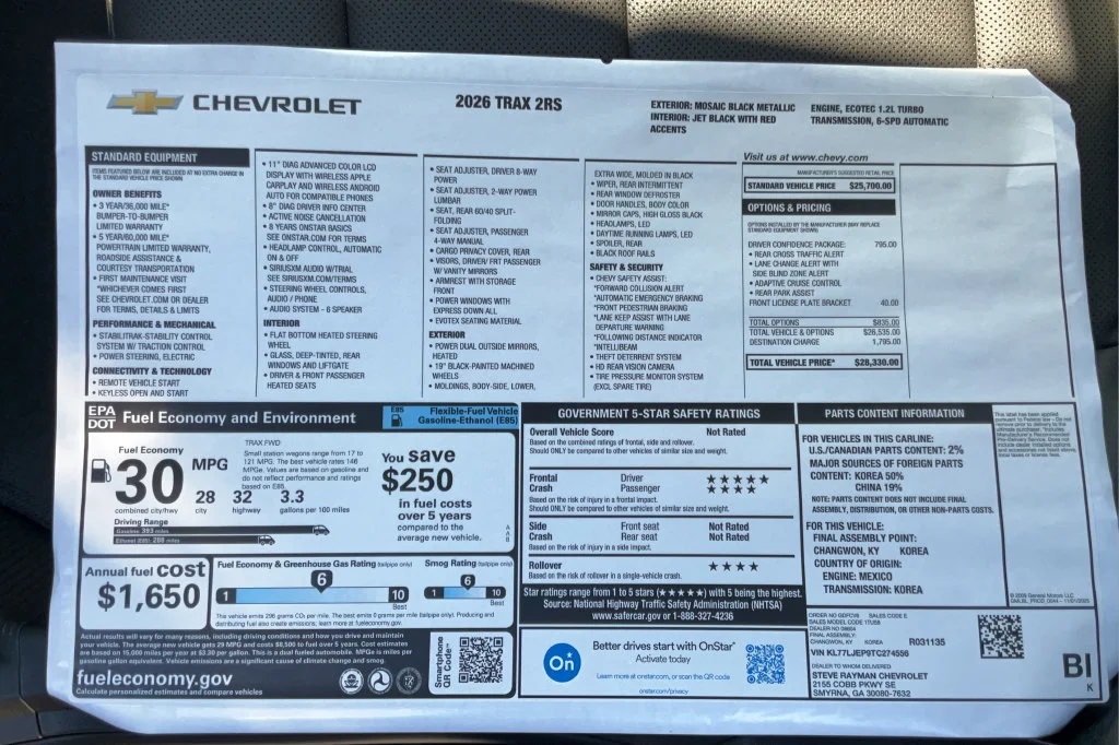 New 2026 Mosaic Black Metallic Chevrolet 2RS image 20