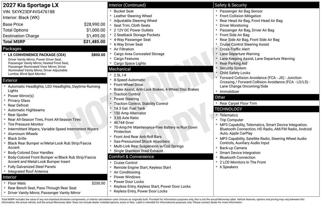 New 2027 Ebony Black Kia LX image 4