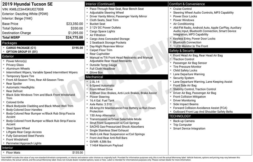 Used 2019 White Hyundai SE image 8