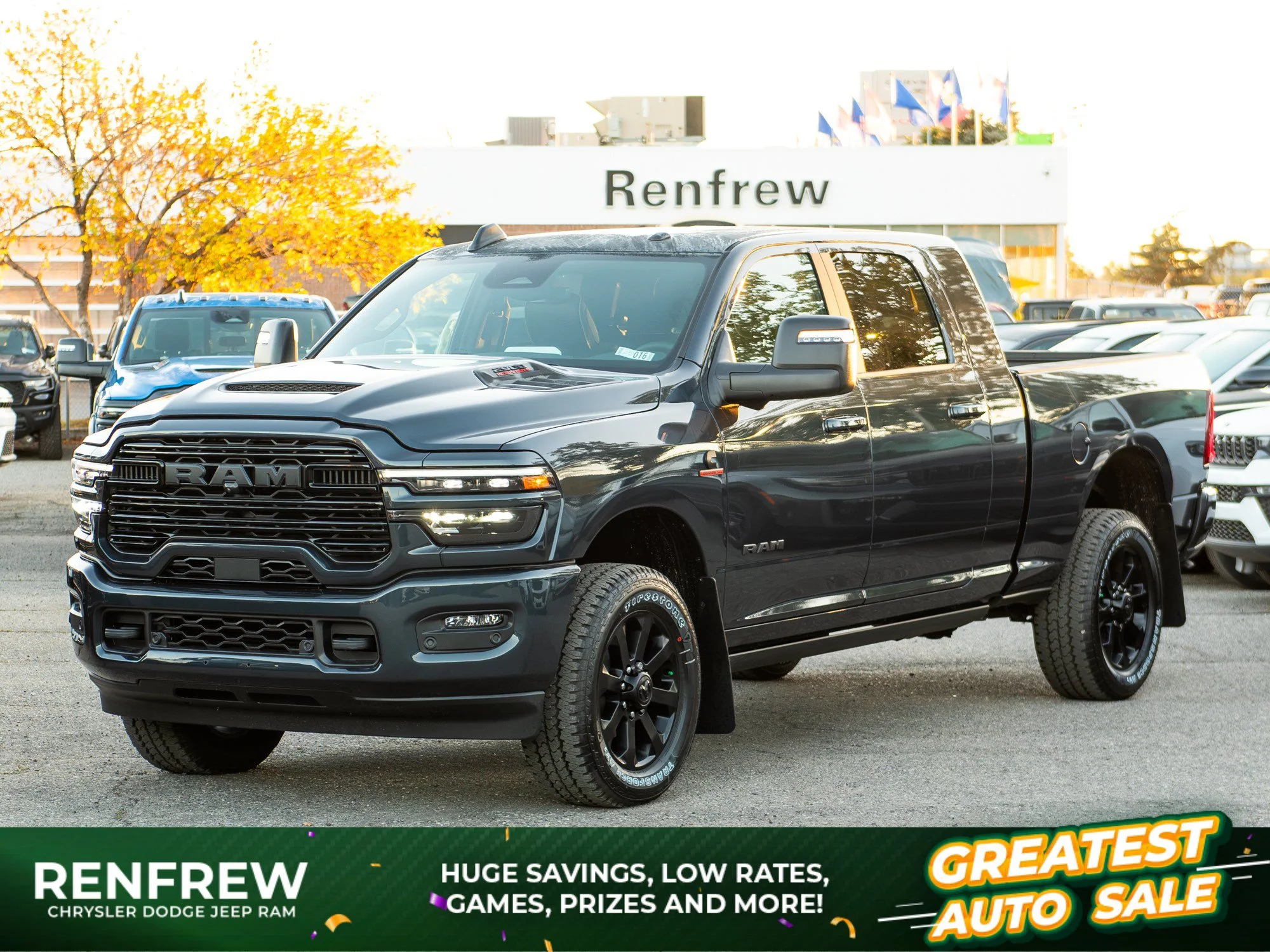New 2027 Blue RAM Laramie* Mega Cab 4x4, Sunroof, Pwr Running Boards, Harman/Kardon image 1