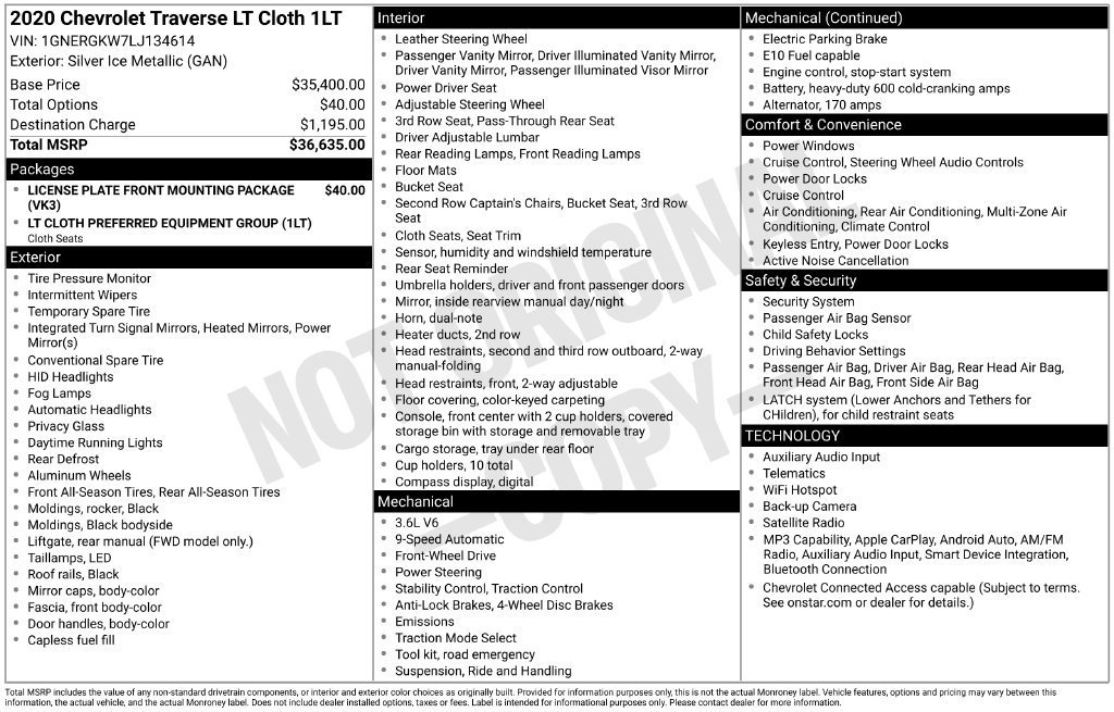 2020 Chevrolet Traverse LT Cloth