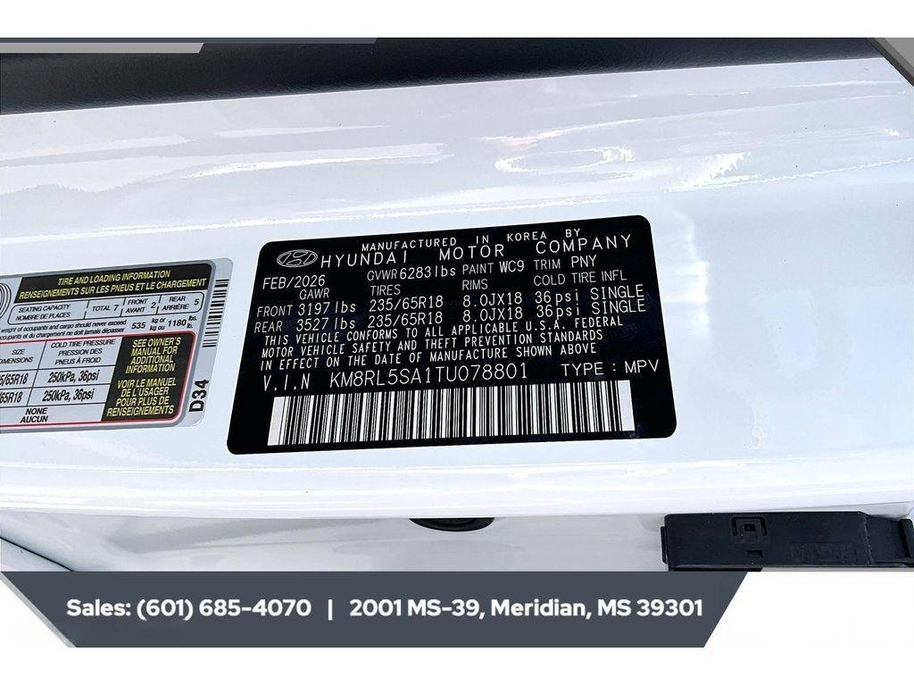 New 2026 Creamy White Pearl Hyundai Blue SEL 7P image 7