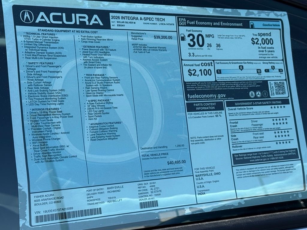New 2026 Solar Silver Metallic Acura A-Spec Tech Package image 26