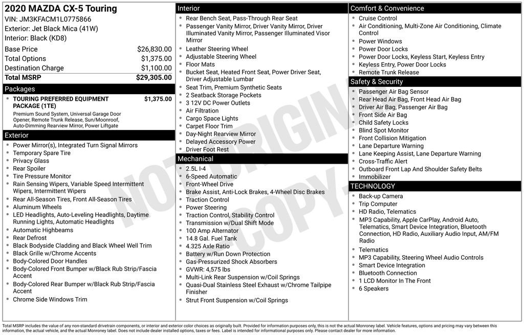 Used 2020 Black Mazda Touring image 4